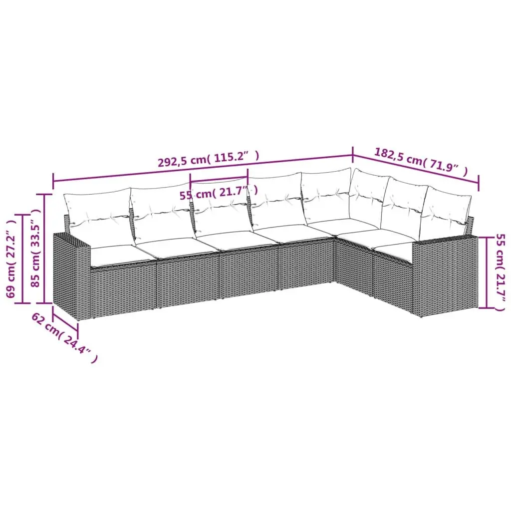 7 Piece Garden Sofa Set Outdoor Furniture Black Poly Rattan with Cushions Patio