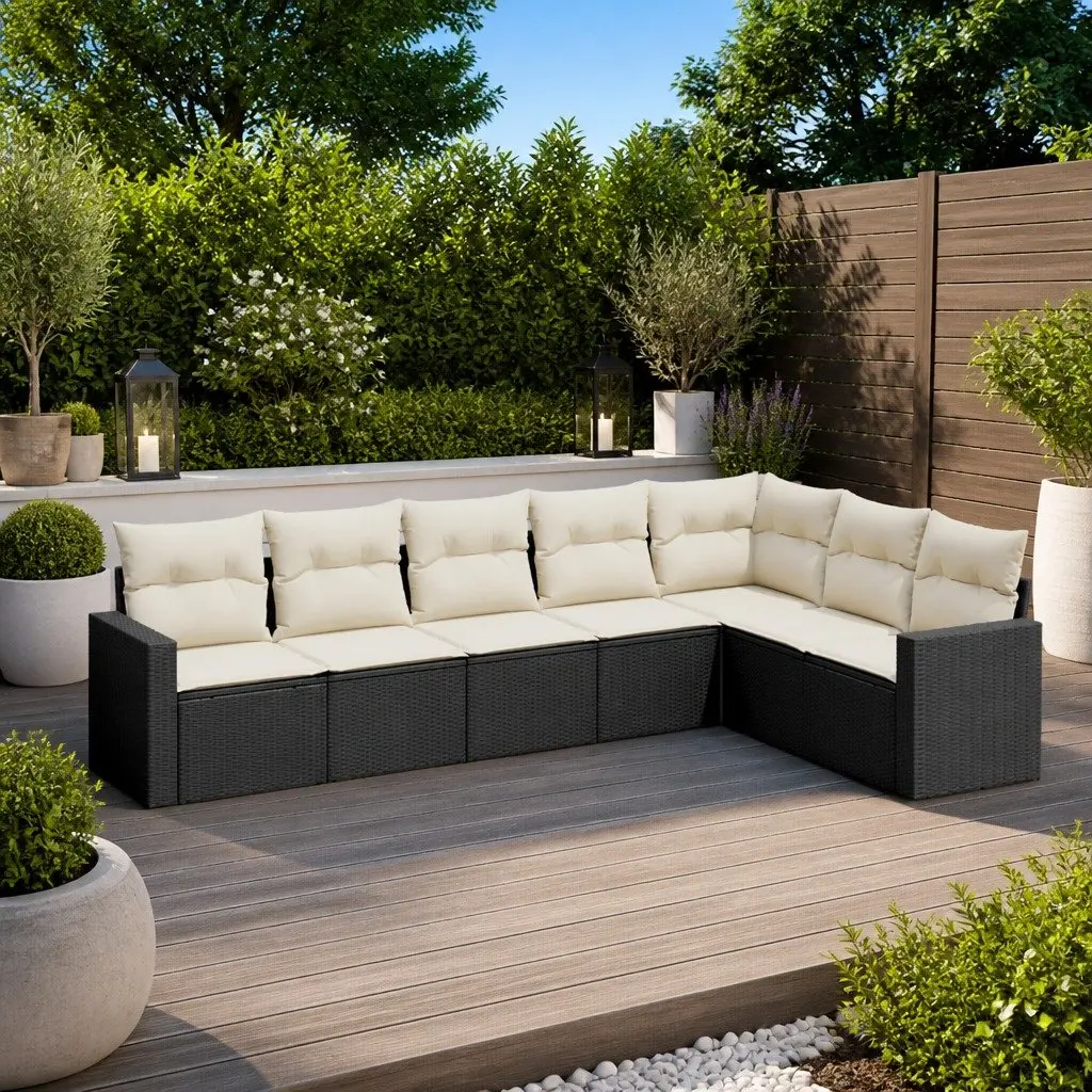 Black Poly Rattan 7 Piece Outdoor Sofa Set