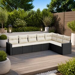 Garden Sofa Set 7 Piece Outdoor Furniture Black Poly Rattan Patio Sectional
