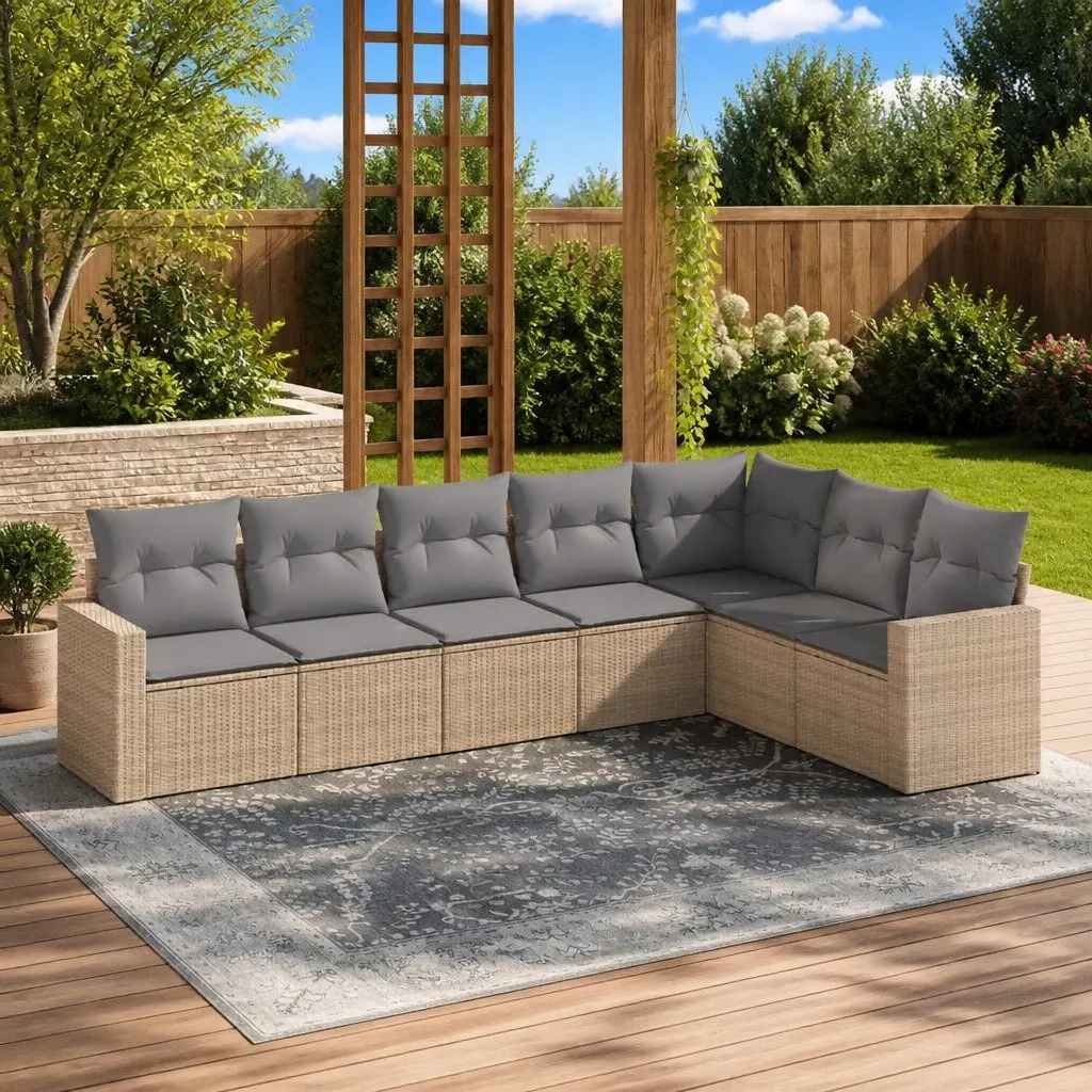 Garden Sofa Set 7 Piece Outdoor Furniture Patio Lounge with Cushions Beige