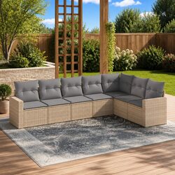 Garden Sofa Set 7 Piece Outdoor Furniture Patio Lounge with Cushions Beige