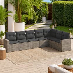 7 Piece Modular Garden Sofa Set, Grey Poly Rattan Construction