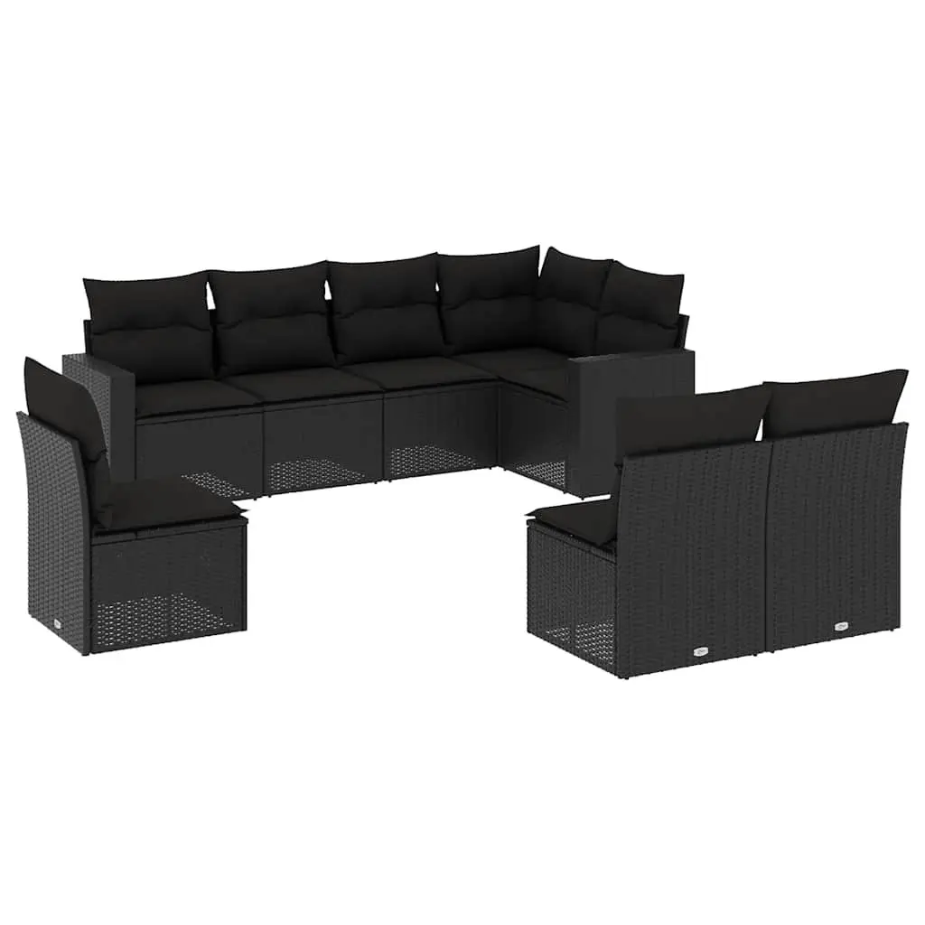 Garden Sofa Set 8 Piece Outdoor Furniture with Cushions Black Poly Rattan