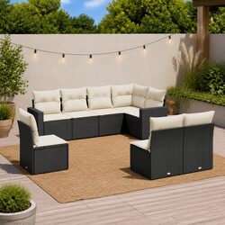 8 Piece Black Poly Rattan Modular Garden Sofa Set