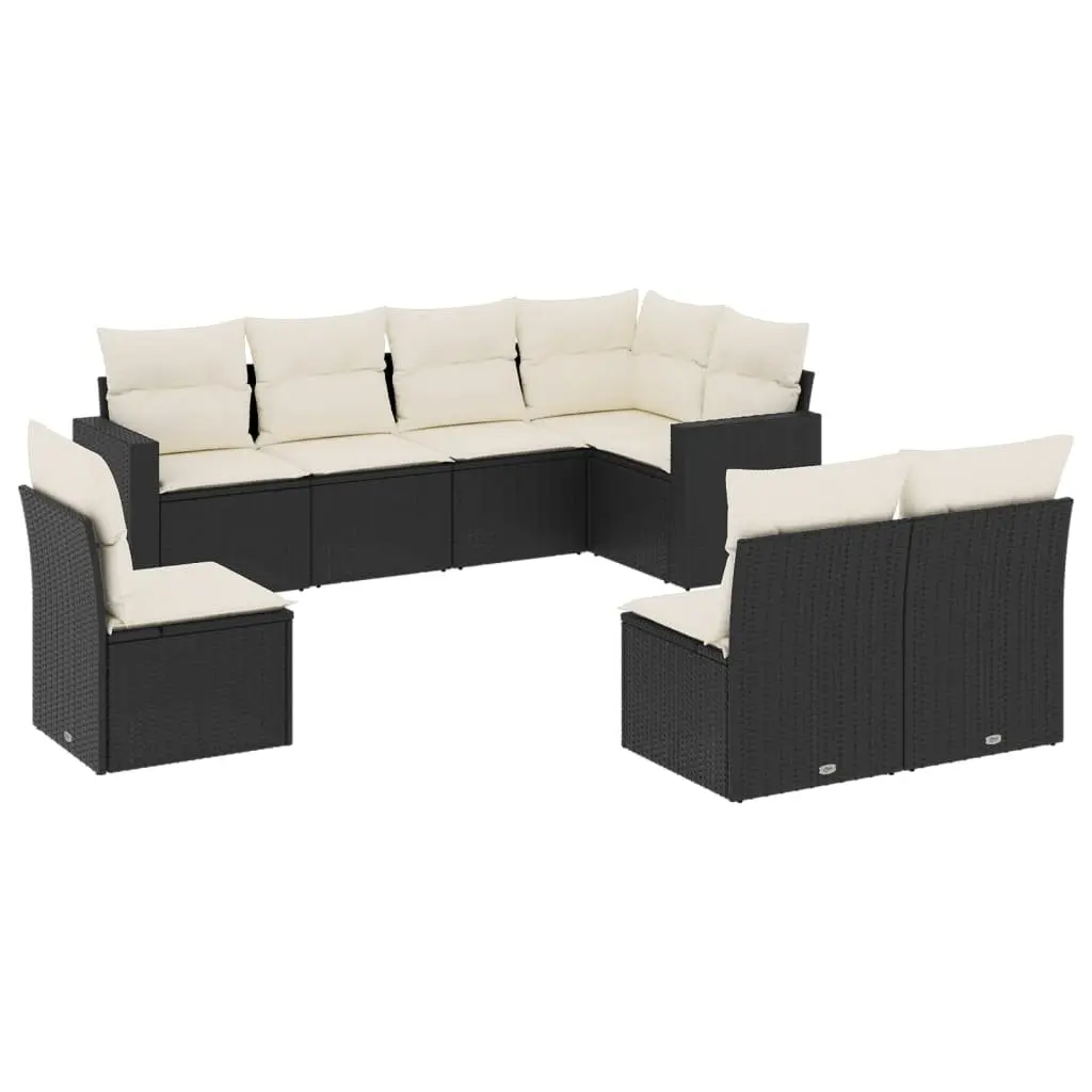 8 Piece Black Poly Rattan Modular Garden Sofa Set