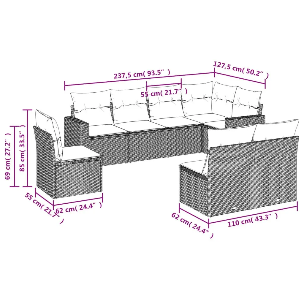 8 Piece Black Poly Rattan Modular Garden Sofa Set
