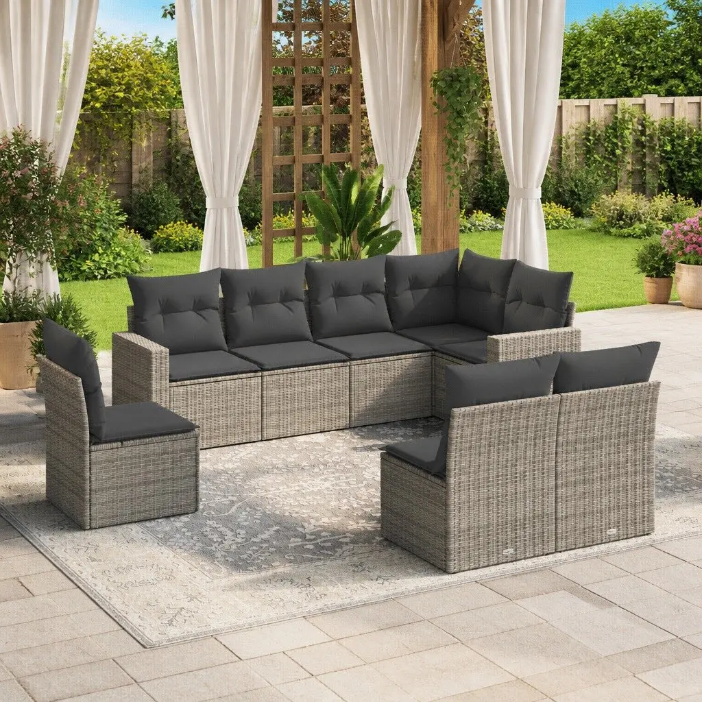 Garden Sofa Set 8 Piece Outdoor Use Modular Grey Poly Rattan Patio Lounge