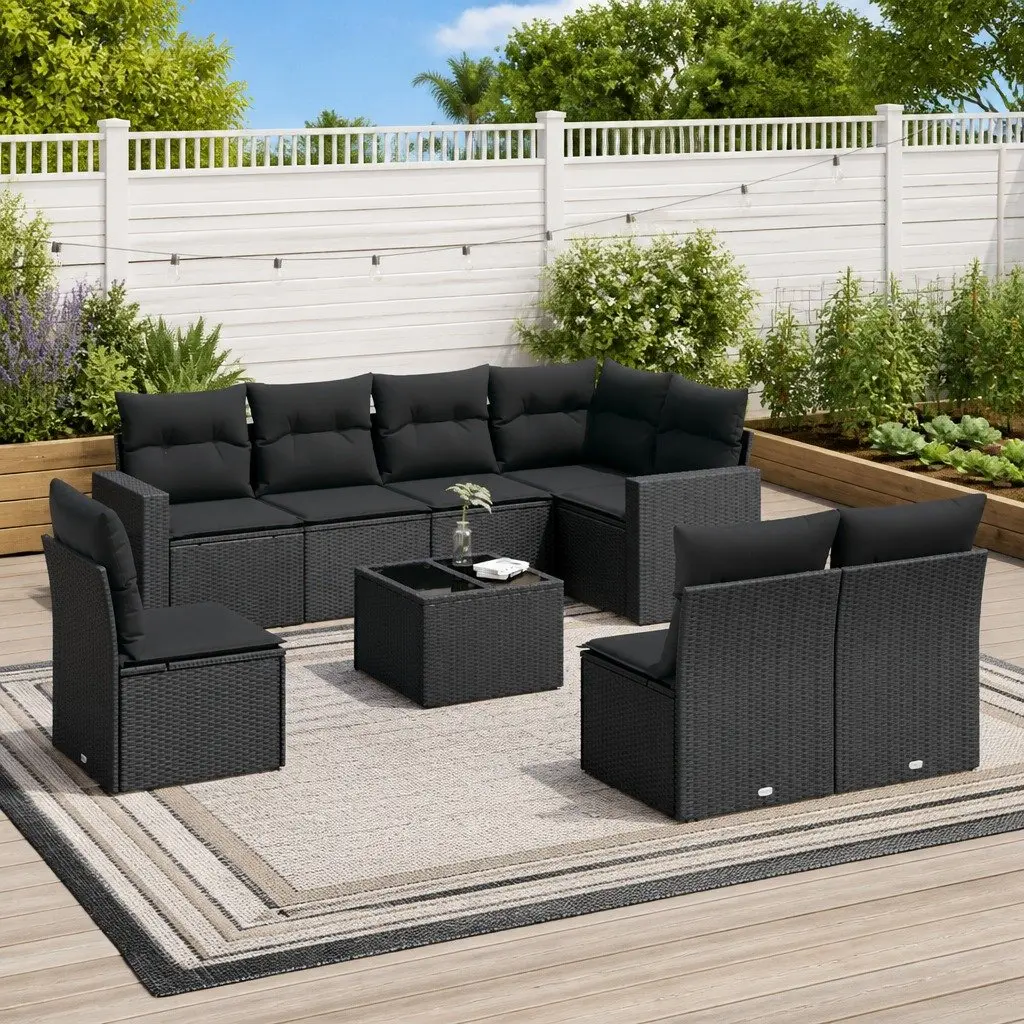 Garden Sofa Set Outdoor Furniture Patio Sectional 9 Piece Black