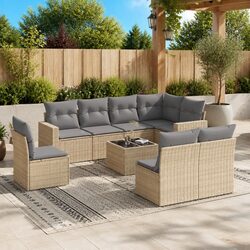 Garden Sofa Set Specifications: 9 Pieces, Beige Poly Rattan