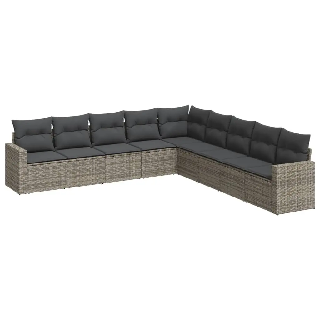 Garden Sofa Set 9 Piece Outdoor Furniture with Cushions Grey Poly Rattan Modular