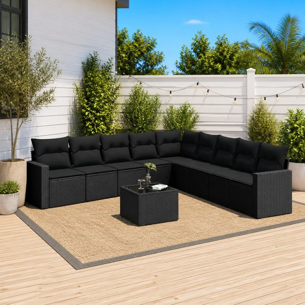 Garden Sofa Set Outdoor Furniture Patio Seating 10 Piece Black with Cushions