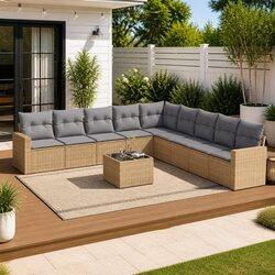 Beige Modular Garden Sofa Set - 10 Pieces