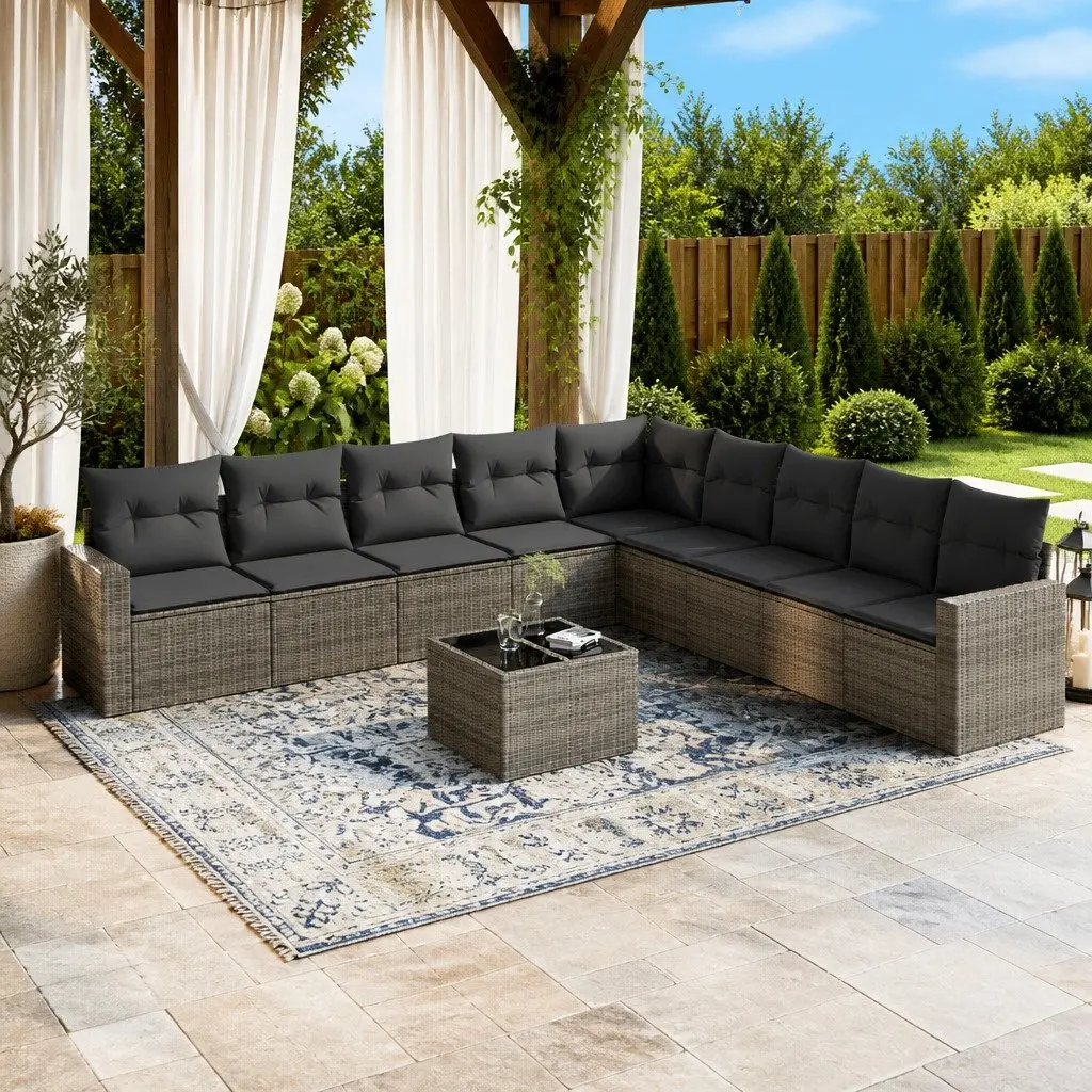 Garden Sofa Set Outdoor Furniture 10 Piece Grey Poly Rattan