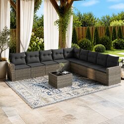 10-Piece Modular Garden Sofa Set: Grey PE Rattan Construction