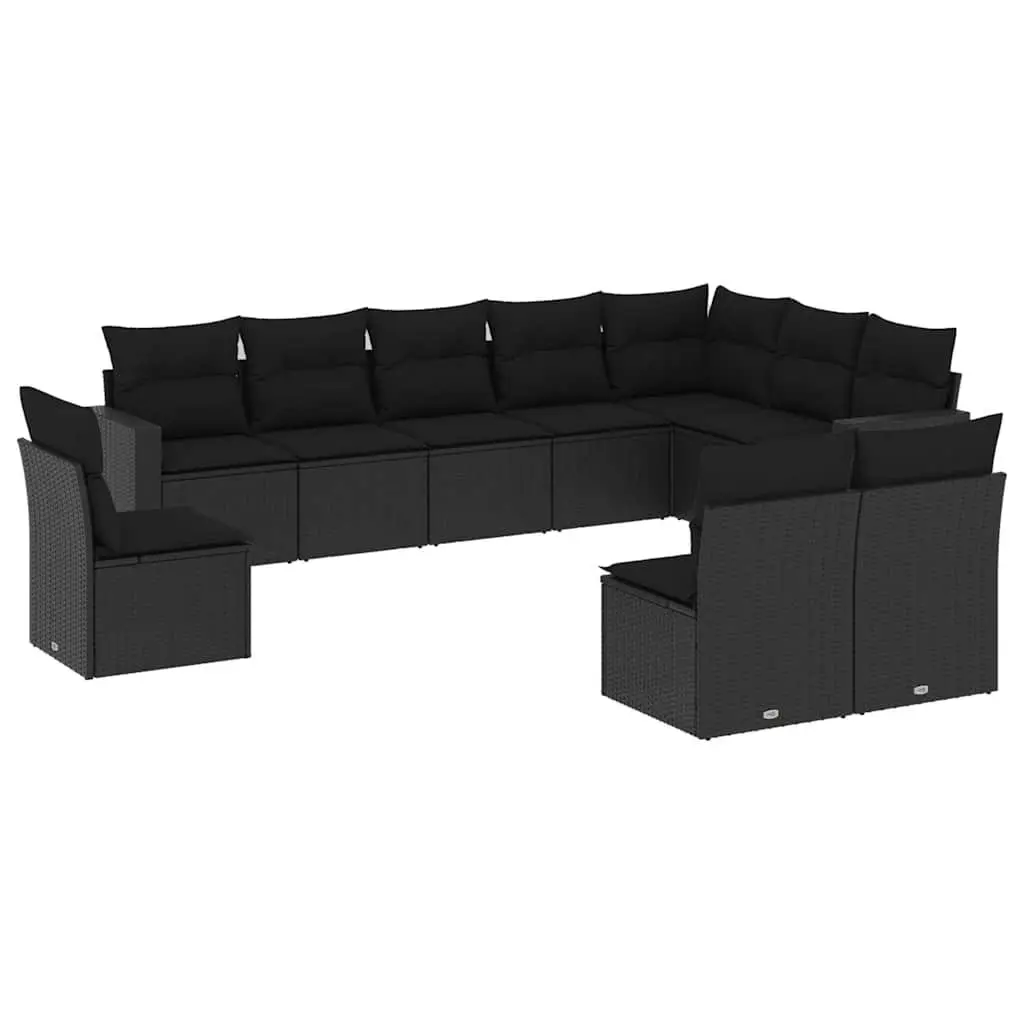 10 Piece Modular Outdoor Sofa Set with Cushions for Garden Patio Terrace in Black Poly Rattan