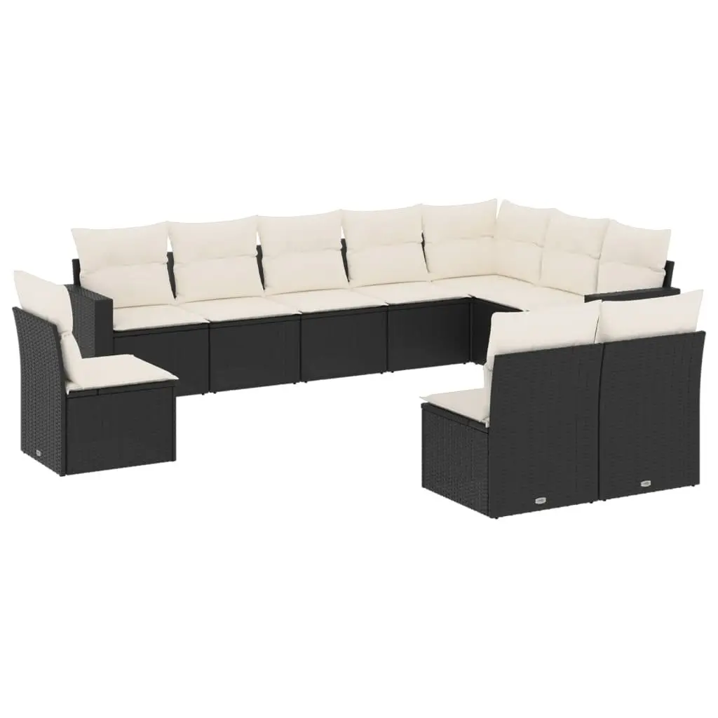 10 Piece Outdoor Garden Sofa Set for Patio Black Poly Rattan with Cushions