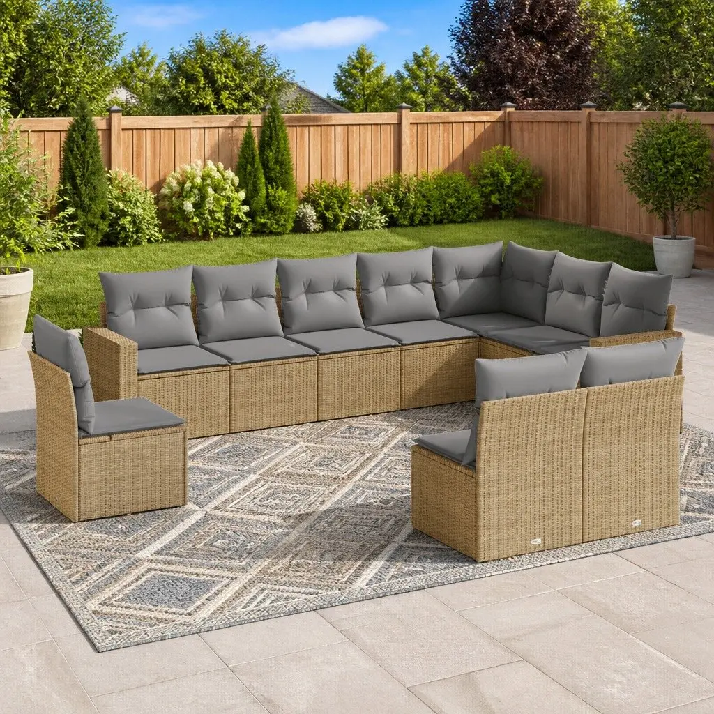 Garden Sofa Set Outdoor Furniture 10 Piece Beige Poly Rattan Modular Patio