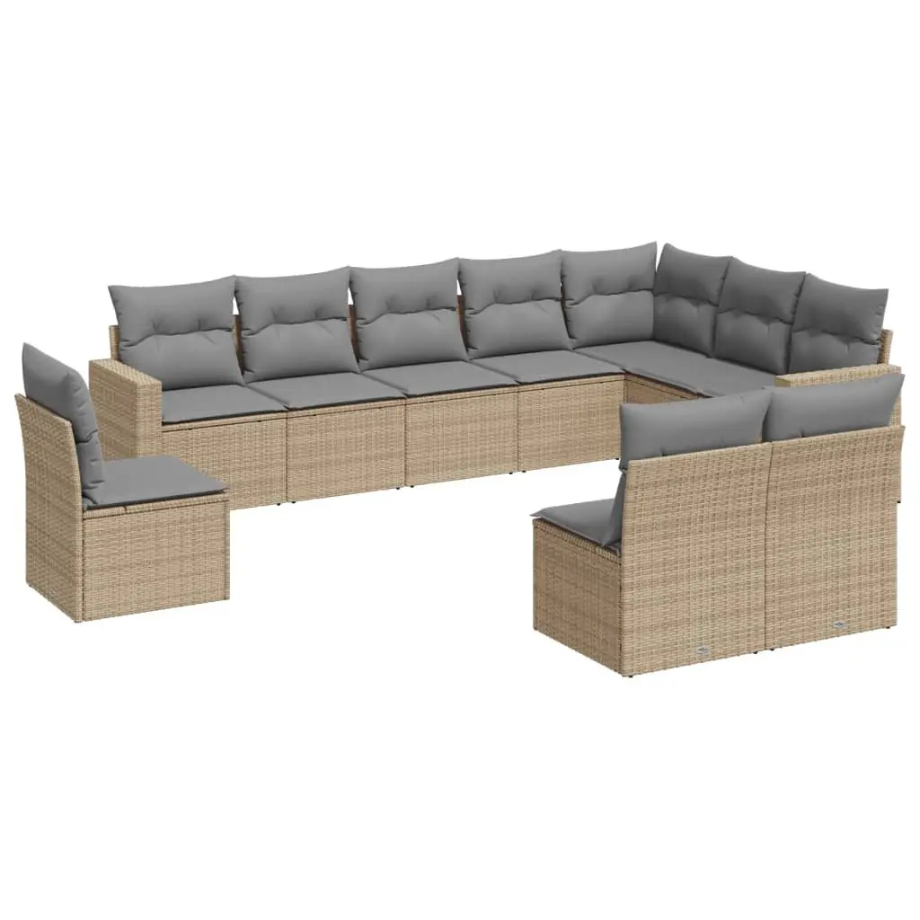 Garden Sofa Set Outdoor Furniture 10 Piece Beige Poly Rattan Modular Patio