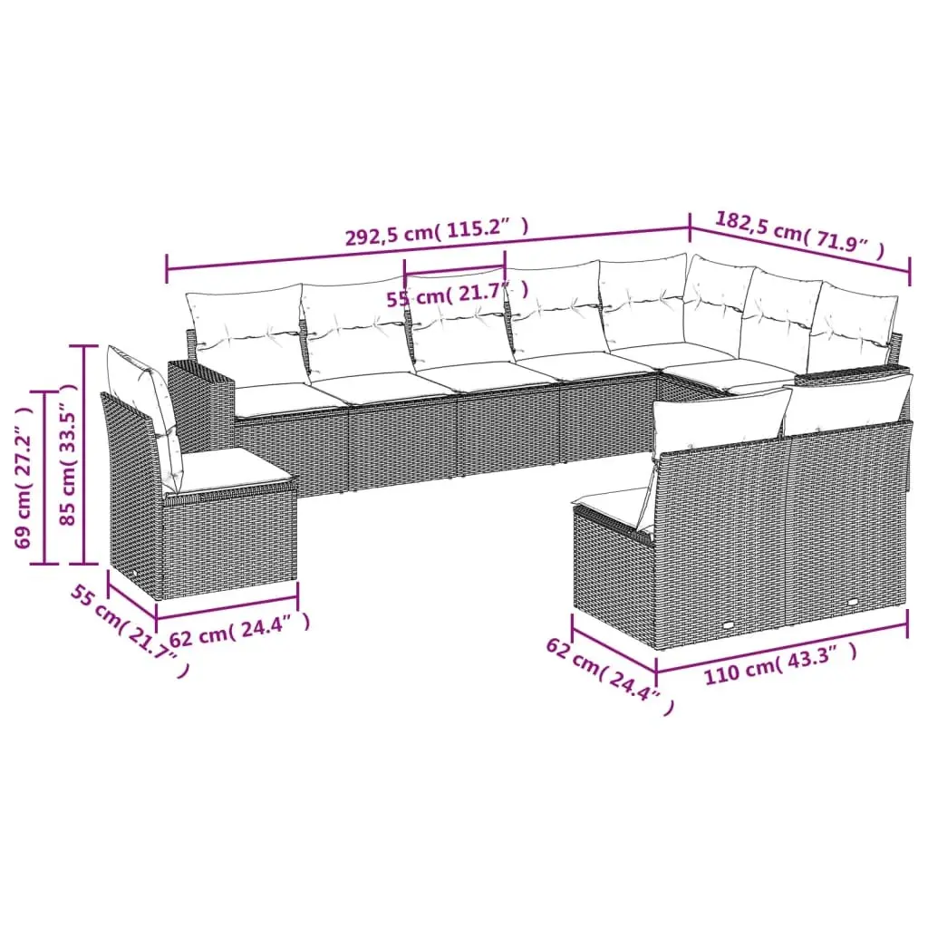 Garden Sofa Set Outdoor Furniture Patio Lounge 10 Piece Grey