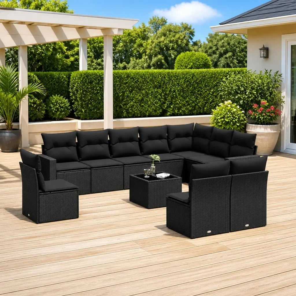 Garden Sofa Set Outdoor Furniture Patio Modular 11 Piece Black Poly Rattan