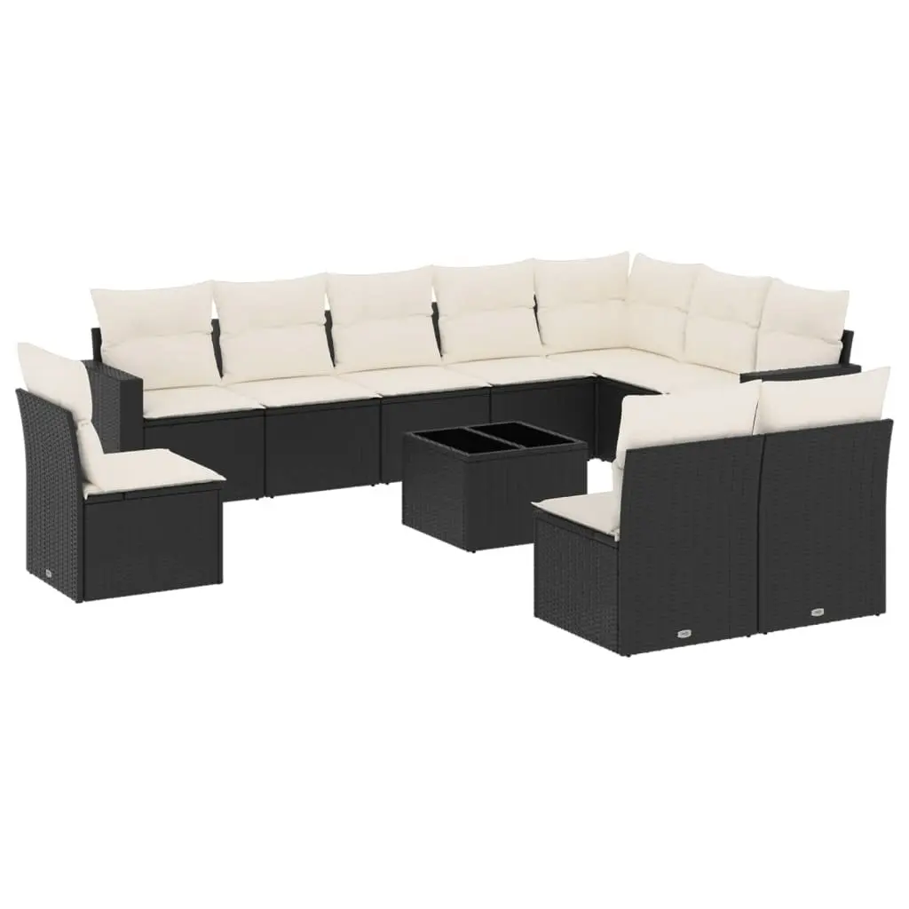 Garden Sofa Set 11 Piece Outdoor Furniture Patio Black Poly Rattan with Cushions
