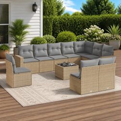 Furnish Your Patio with 11 Piece Beige Rattan Sofa Set