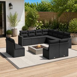 11-Piece Garden Sofa Set with Black PE Rattan and Cushions