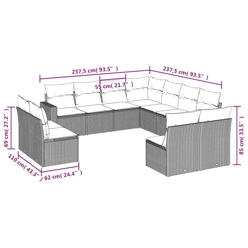 Garden Sofa Set Outdoor Furniture Patio Rattan Black 11 Piece