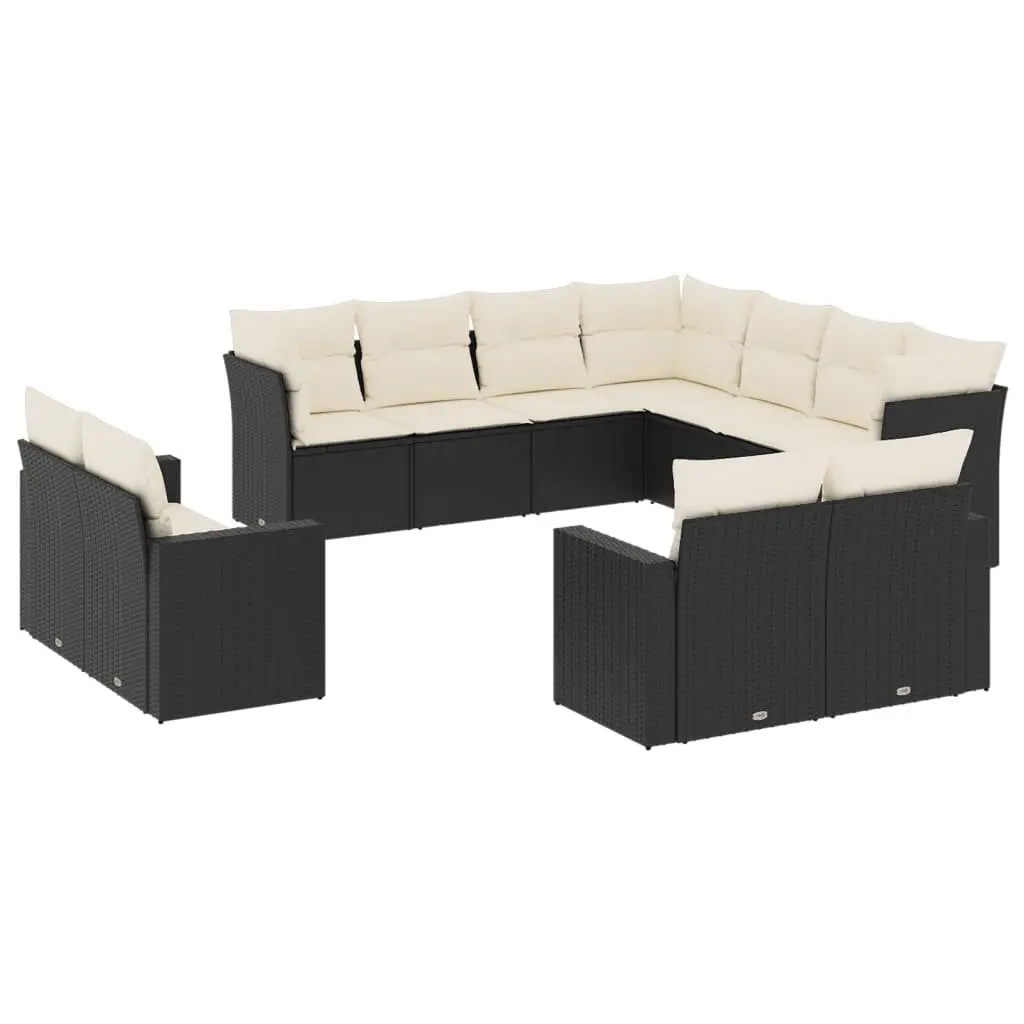 11 Piece Garden Sofa Set Outdoor Living Black Poly Rattan with Cushions
