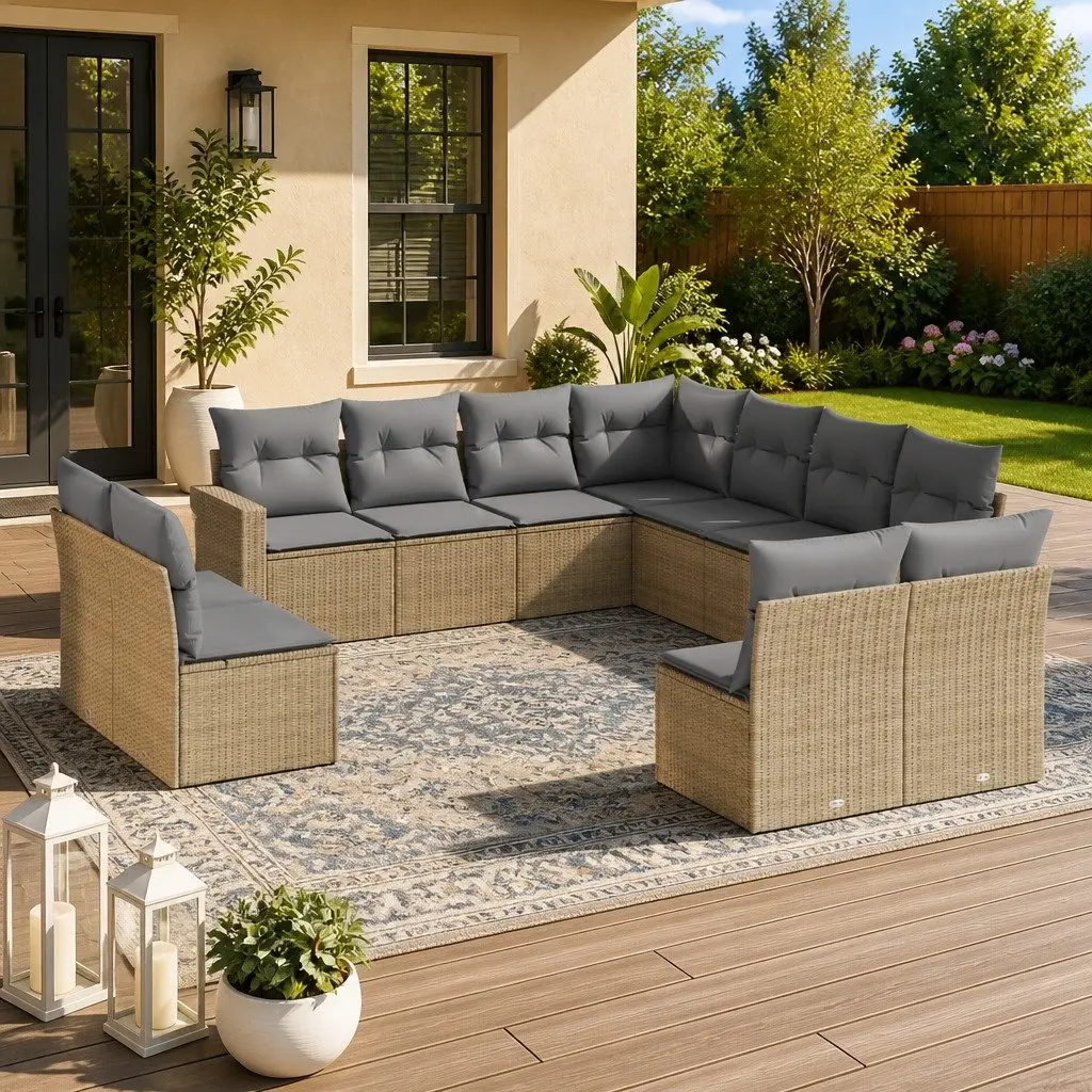 11-Piece Beige Patio Sofa Set