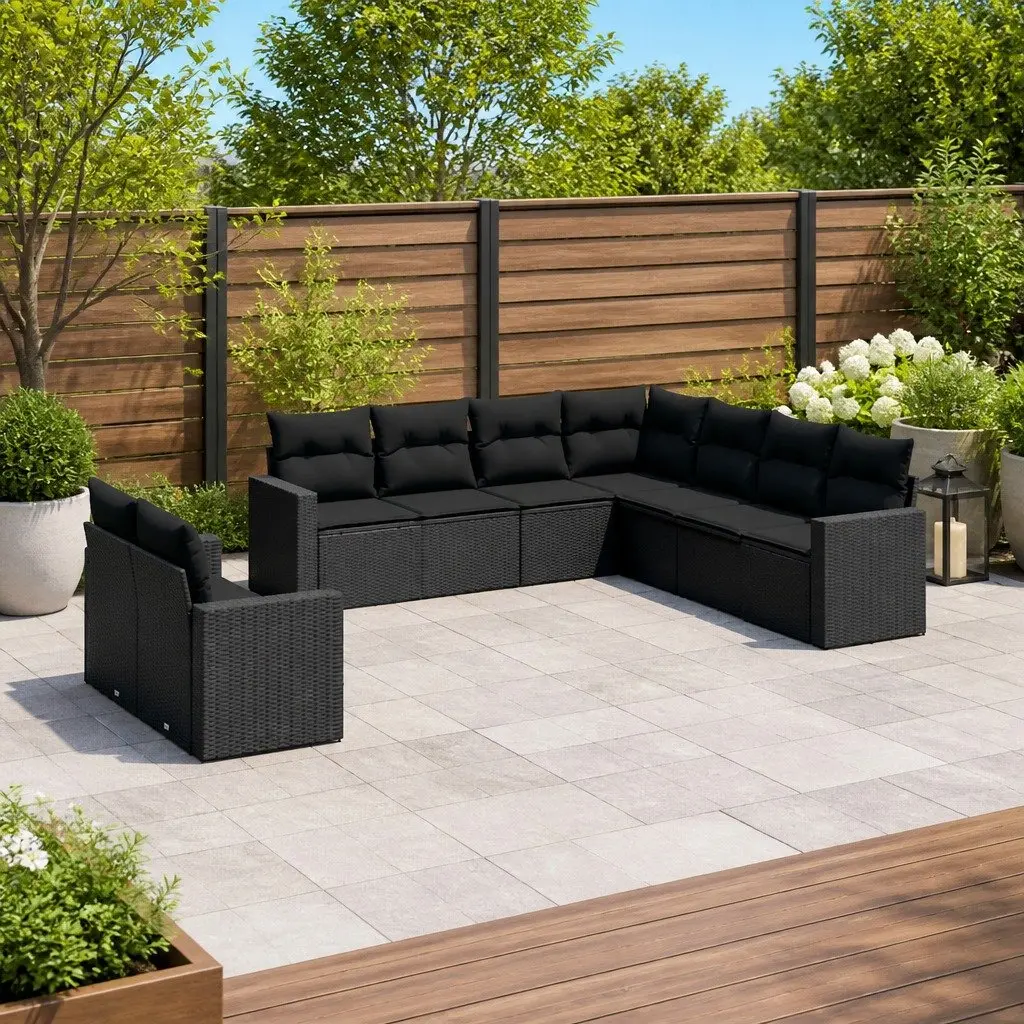 9 Piece Modular Outdoor Sofa Set Patio Furniture Black PE Rattan