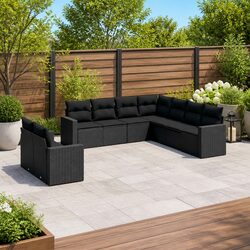 9 Piece Modular Garden Sofa Set with Black Rattan