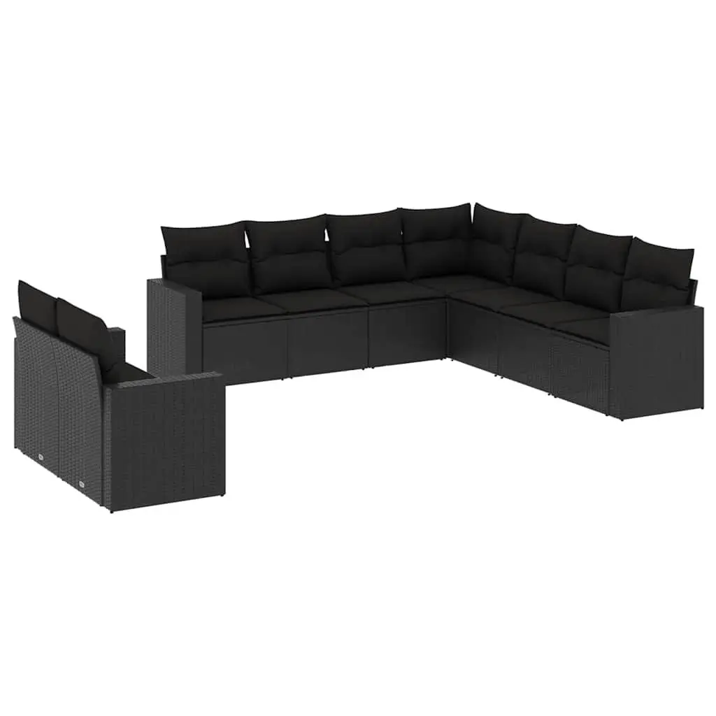 9 Piece Modular Outdoor Sofa Set Patio Furniture Black PE Rattan