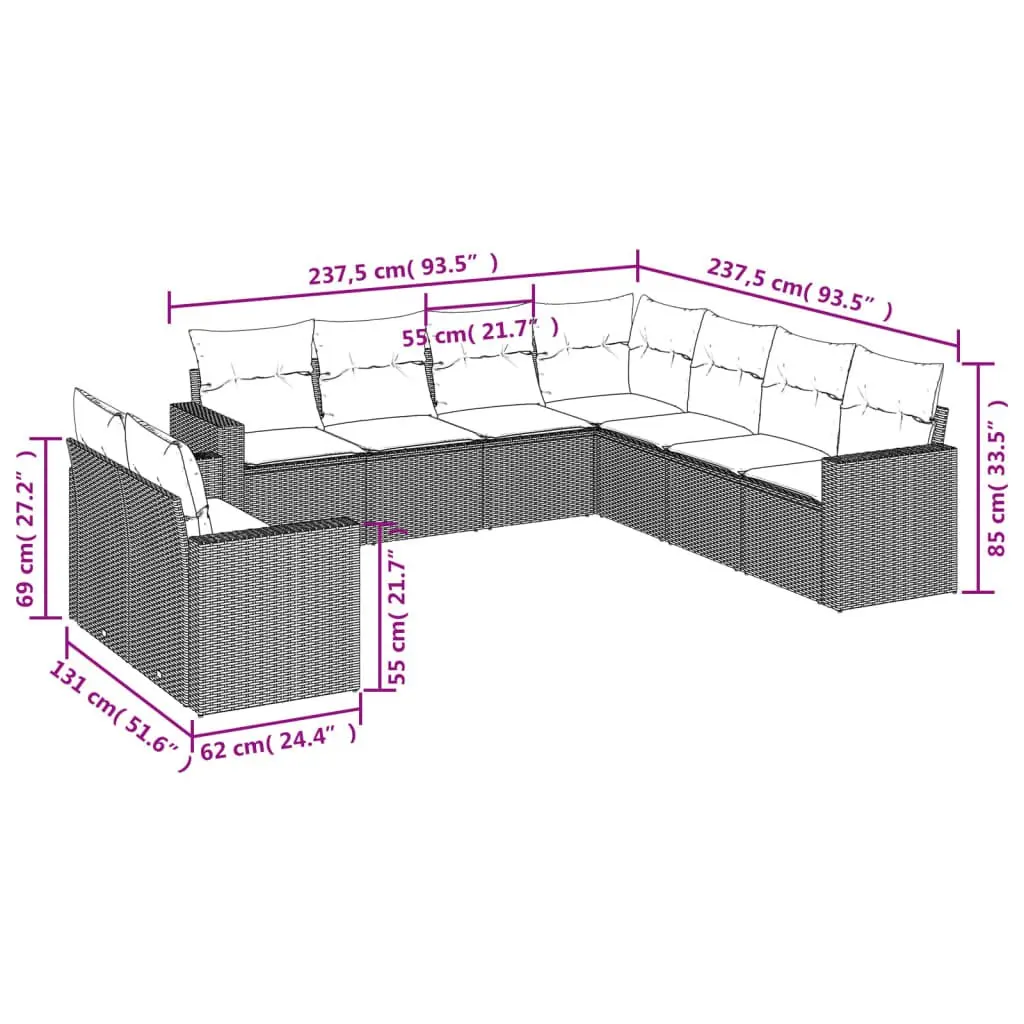 9 Piece Modular Garden Sofa Set
