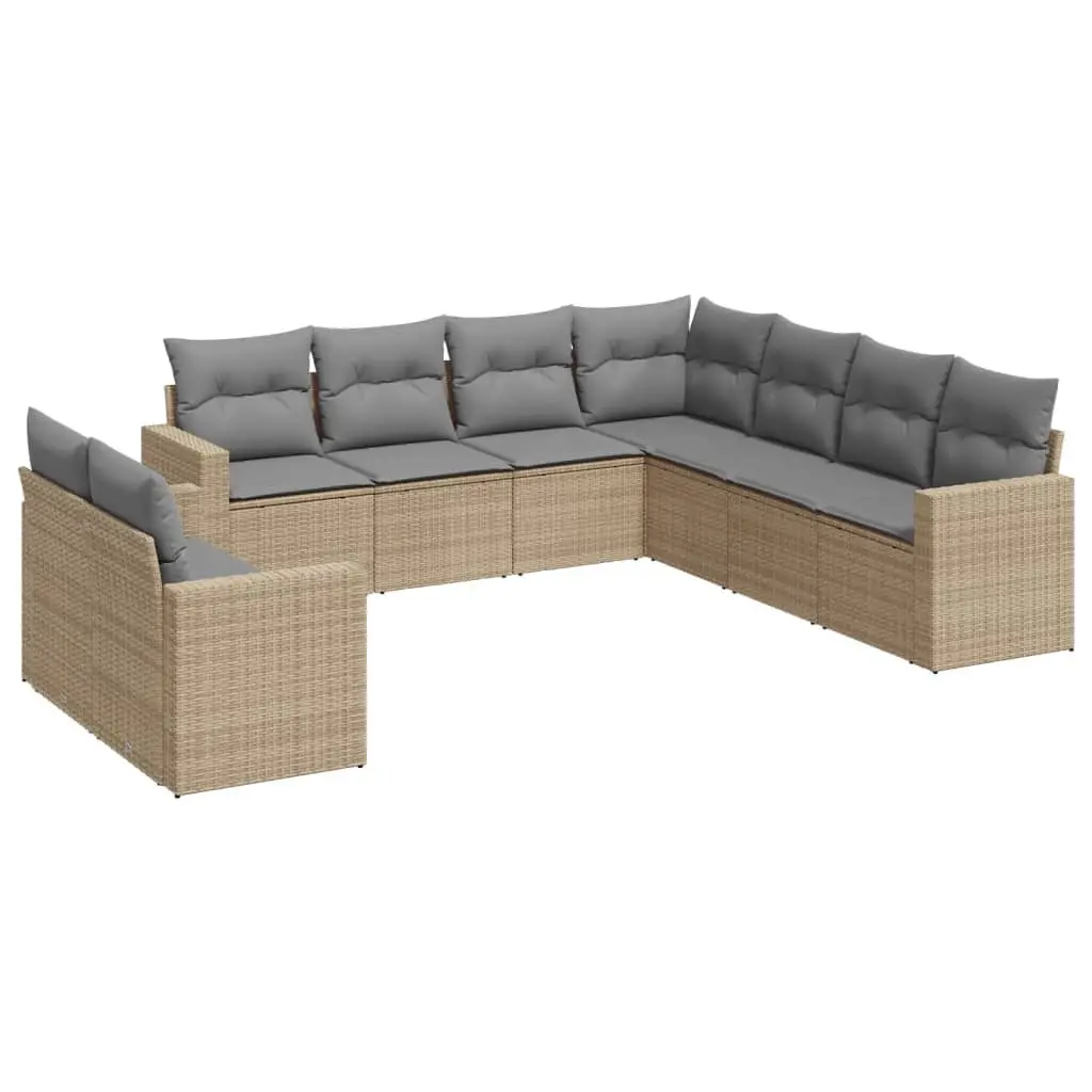 Garden Sofa Set 9 Piece Outdoor Furniture Beige Poly Rattan Modular Patio