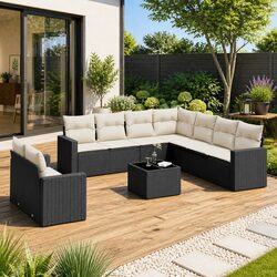 10-Piece Modular Garden Sofa Set: Black Poly Rattan