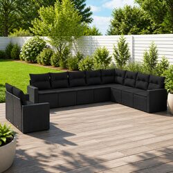 10 Piece Garden Sofa Set: Black Modular Outdoor Furniture