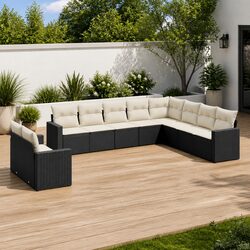 10-Piece Outdoor Sofa Set: Black PE Rattan Furniture