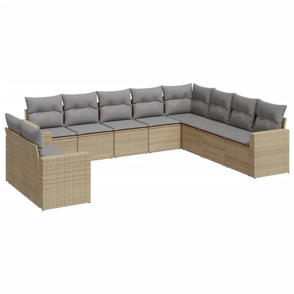 10 Piece Modular Outdoor Sofa Set for Garden Patio Beige Poly Rattan with Cushions