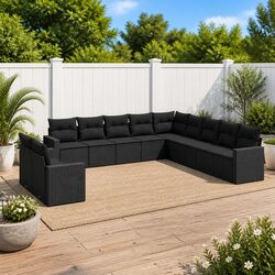 11-Piece Modular Garden Sofa Set - Black Poly Rattan