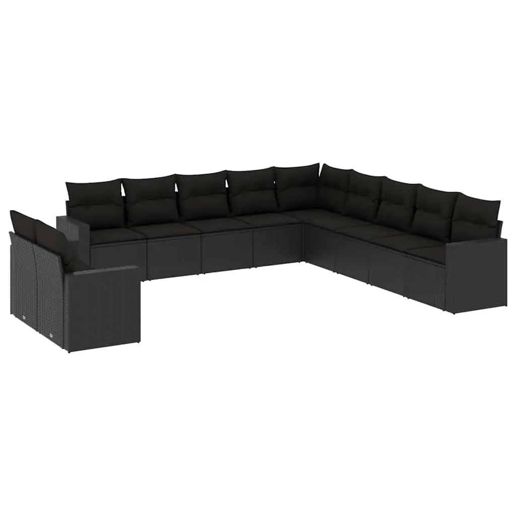 Garden Sofa Set 11 Piece Outdoor Furniture Black Poly Rattan Modular Cushions