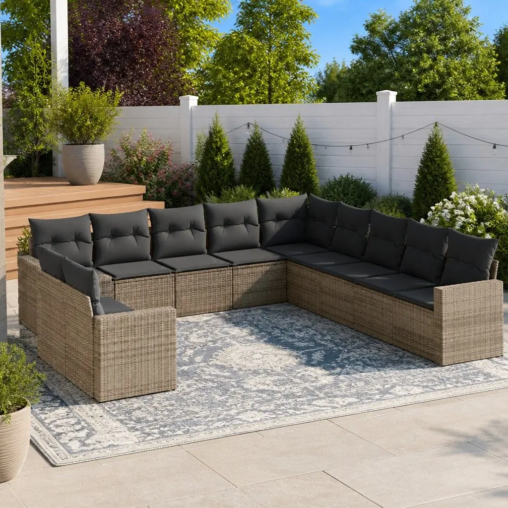 Garden Sofa Set Outdoor Furniture Modular 11 Piece Grey Poly Rattan Patio Lounge