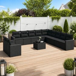 Modular 12 Piece Garden Sofa Set - PE Rattan, Black