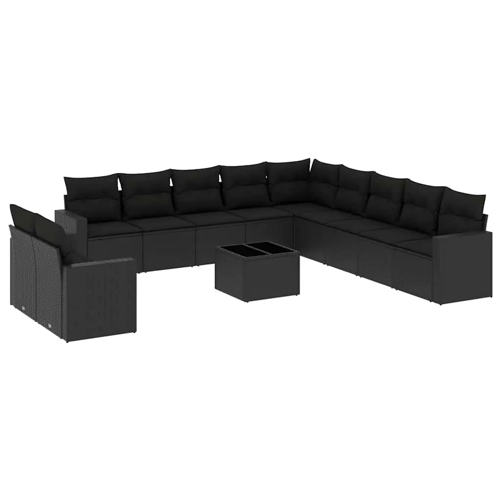 Garden Sofa Set Outdoor Furniture Patio 12 Piece Black Poly Rattan Modular