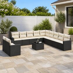 Modular 12-Piece Black Rattan Garden Sofa Set