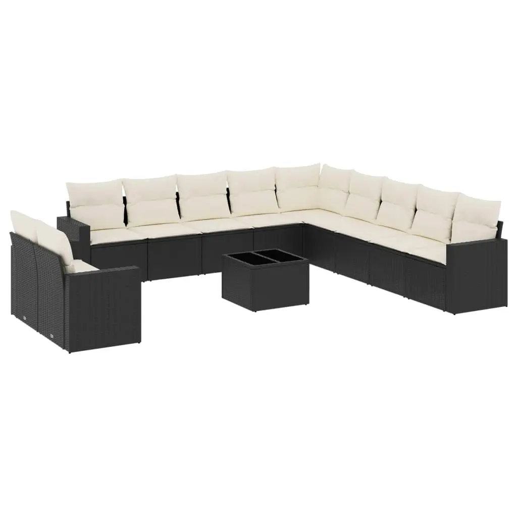 Modular 12-Piece Black Rattan Garden Sofa Set