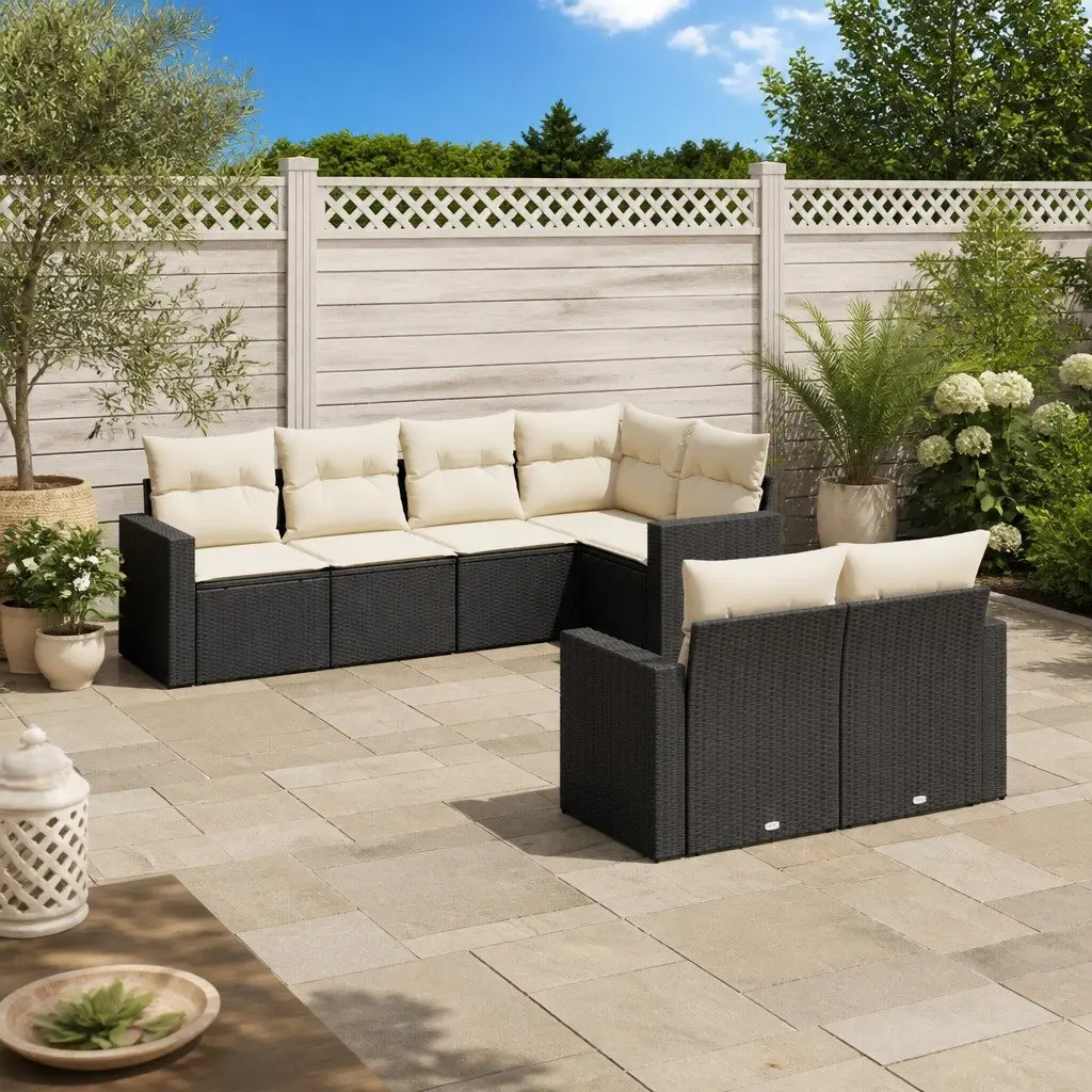 Garden Sofa Set Outdoor Furniture 7 Piece Patio Lounge Black Poly Rattan