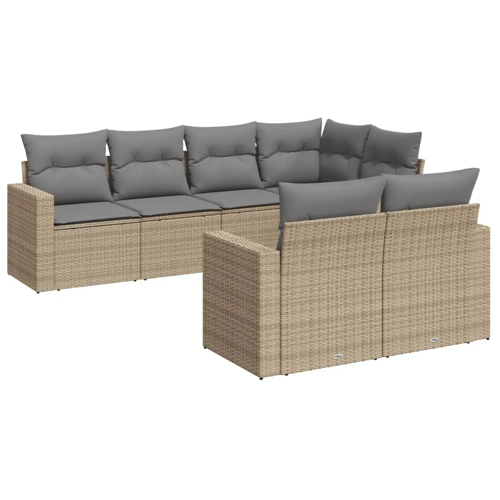 7 Piece Garden Sofa Set Outdoor Patio Furniture with Cushions Beige Poly Rattan