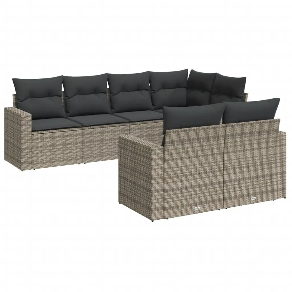 7 Piece Outdoor Garden Sofa Set with Cushions Grey Poly Rattan Modular Patio
