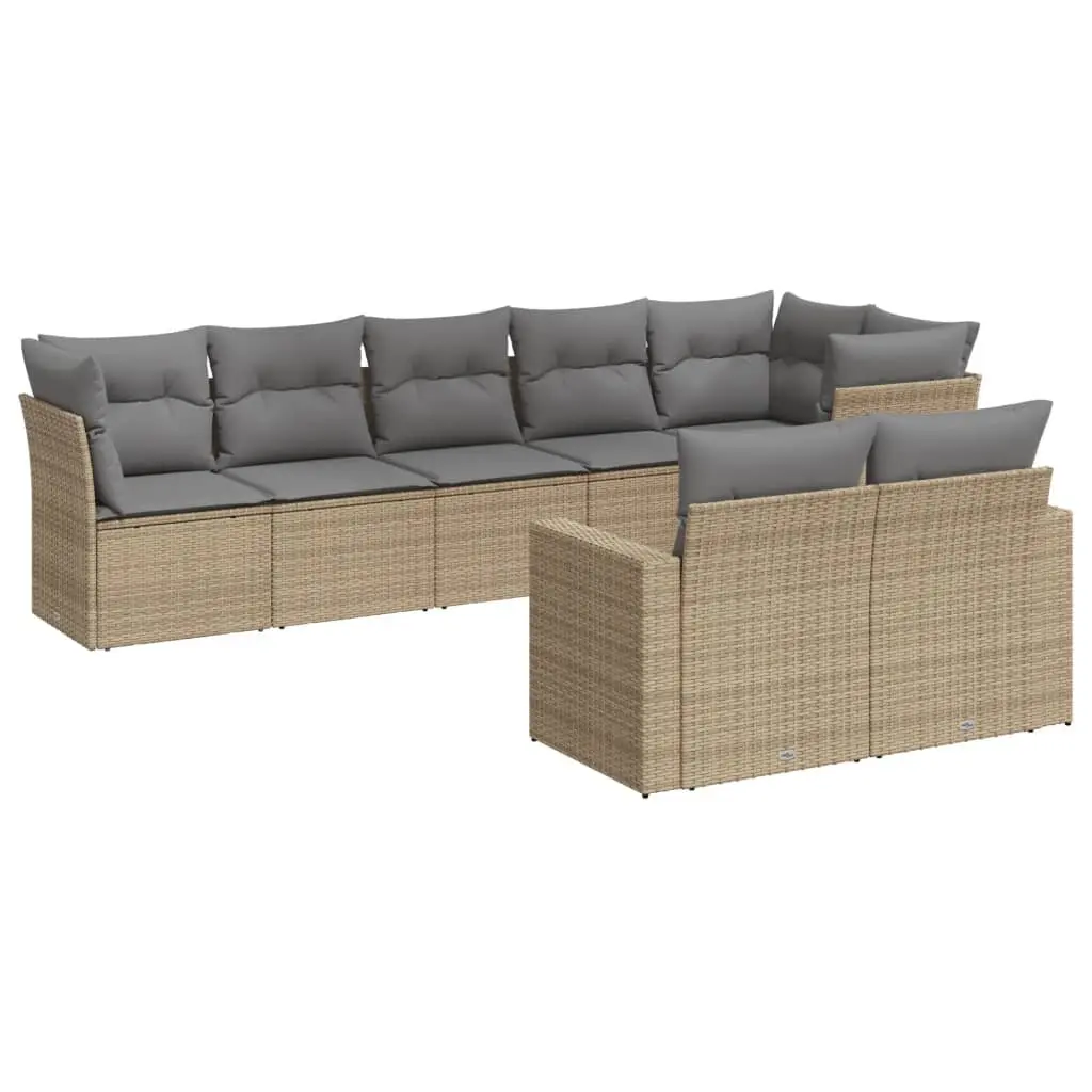 8 Piece Garden Sofa Set Outdoor Use Beige Poly Rattan Cushions